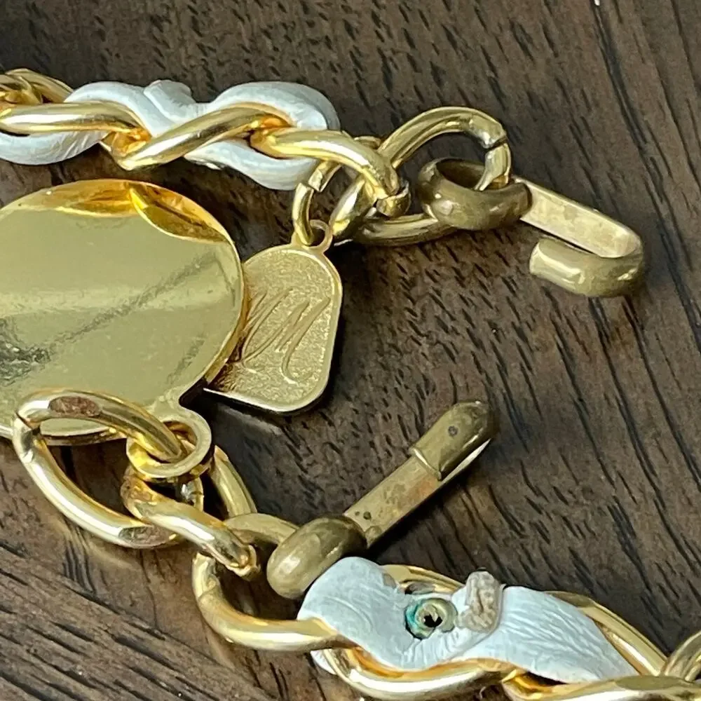 Vintage Morris Moshowitz MM White Leather Gold Tone Chain Belt Hook Women OS